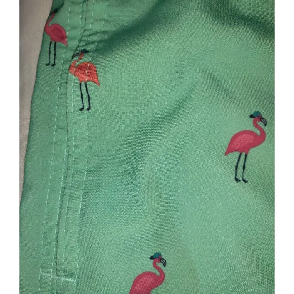 Hollister Mens Swim Trunks Sz S Green Pink Flamingos Lined Swimwear Shorts SMALL - Picture 7 of 16